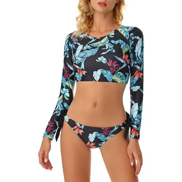 Women's Long Sleeve Rash Guard Swim Shirt Tankini Set UPF 50+ Quick-Dry - Picture 7 of 7